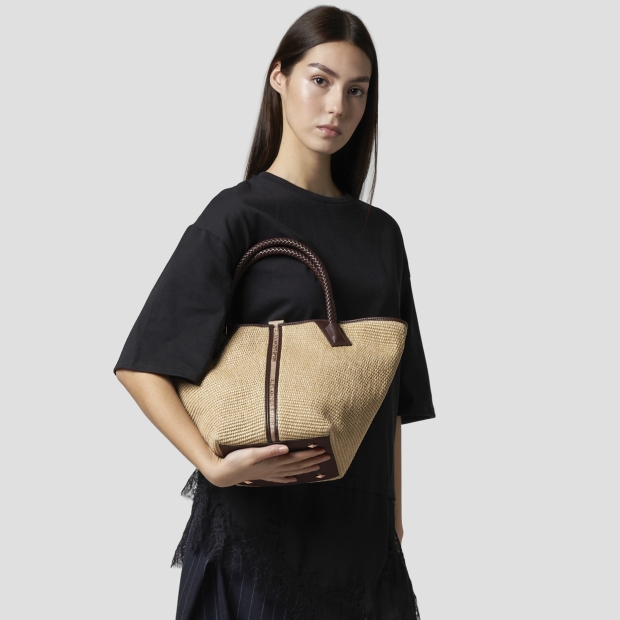 Sneakers Alexander Smith lauren medium borsa a mano con tracolla in rafia beige e manico intrecciato marrone - 2