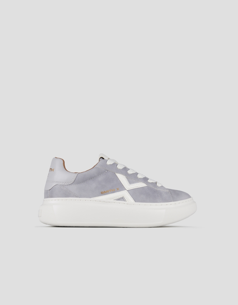 Sneakers Alexander Smith college donna in suede grigio e logo bianco - 1