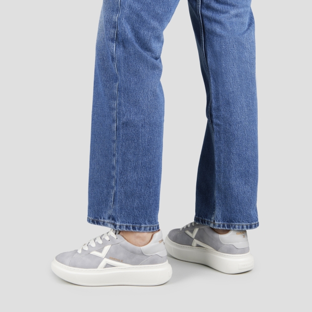 Sneakers Alexander Smith college donna in suede grigio e logo bianco - 3