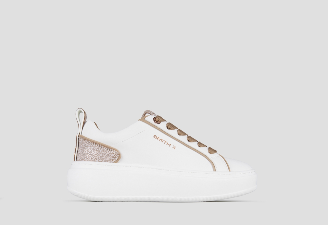 Sneakers Alexander Smith stone donna in bianco con tallone cracklè beige - 1
