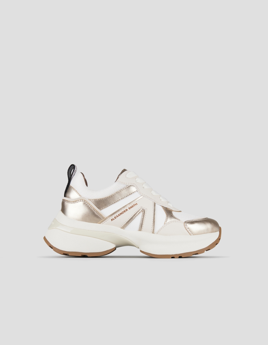 Sneakers Alexander Smith victoria donna in pelle e mesh con dettagli in laminato oro - 1