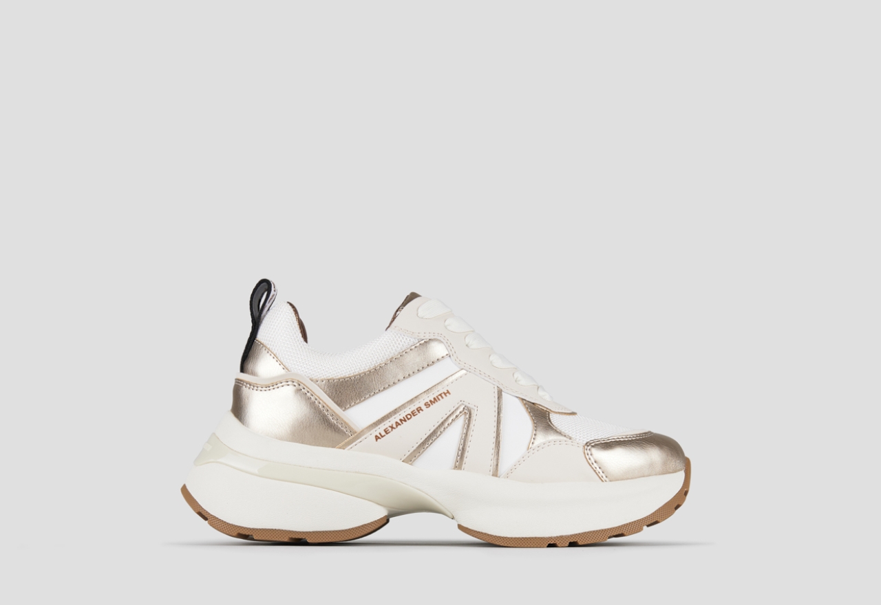 Sneakers Alexander Smith victoria donna in pelle e mesh con dettagli in laminato oro - 1