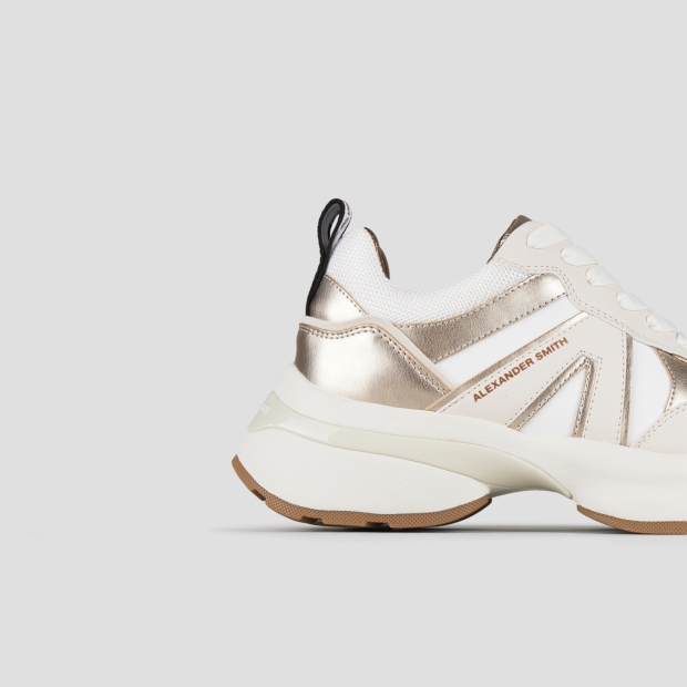 Sneakers Alexander Smith victoria donna in pelle e mesh con dettagli in laminato oro - 3