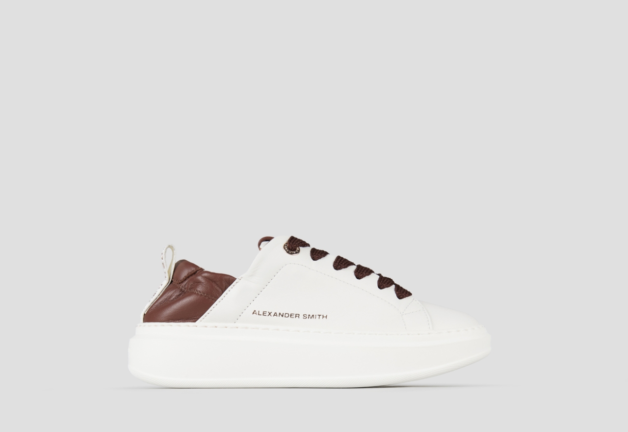 Sneakers Alexander Smith webley donna in nappa bianca e tallone arricciato marrone - 1