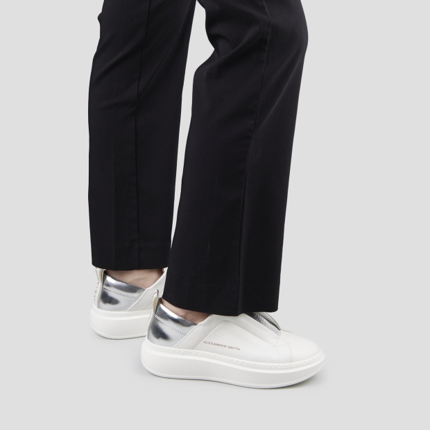 Sneakers Alexander Smith wembley slip-on donna in pelle bianca e tallone in laminato argento - 2