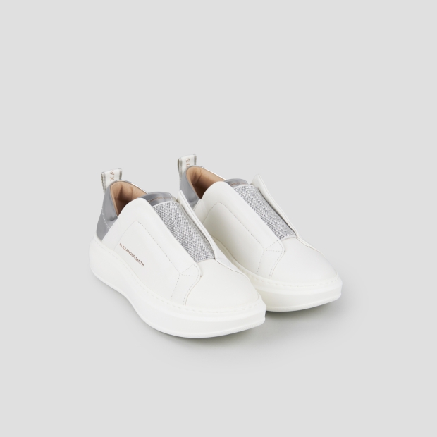 Sneakers Alexander Smith wembley slip-on donna in pelle bianca e tallone in laminato argento - 4