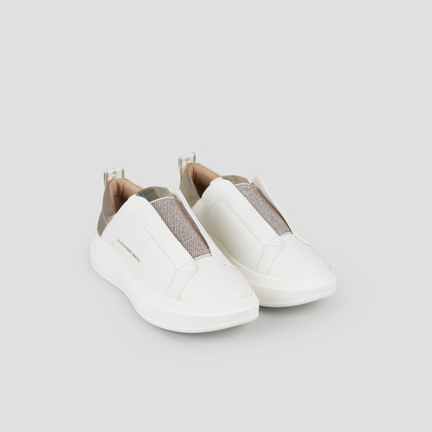 Sneakers Alexander Smith wembley slip-on donna in pelle bianca e tallone in laminato oro - 4
