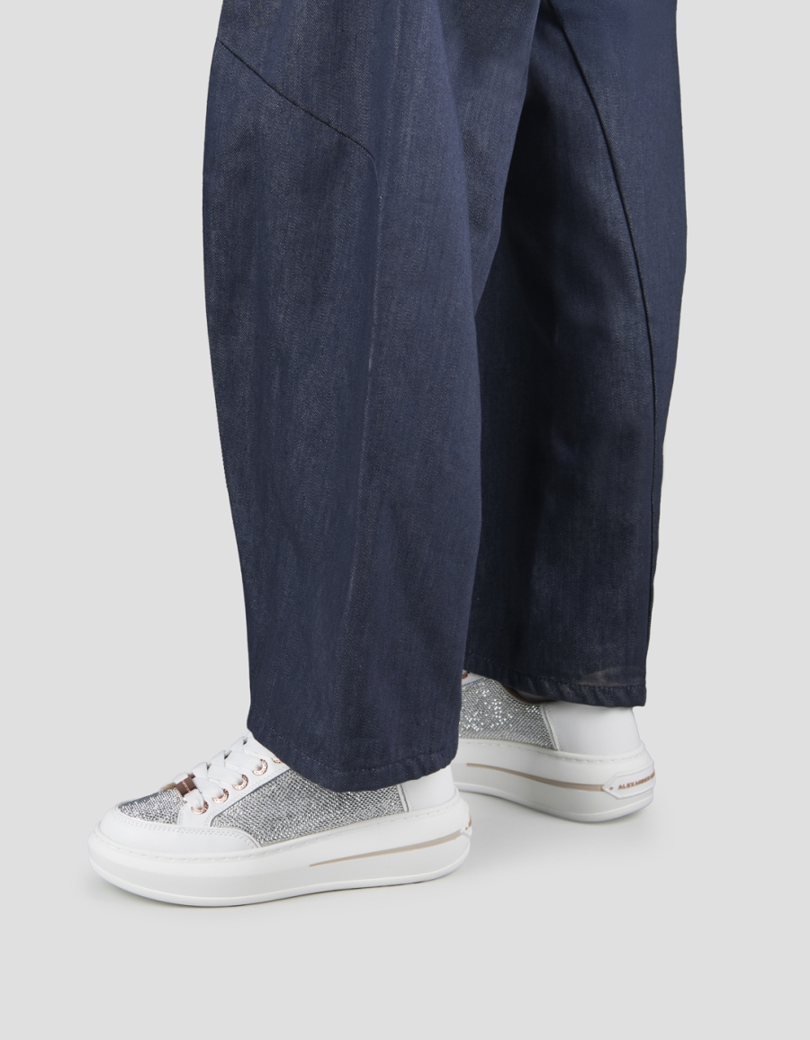 Sneakers Alexander Smith lancaster donna in pelle bianca con inserti in strass argento - 2