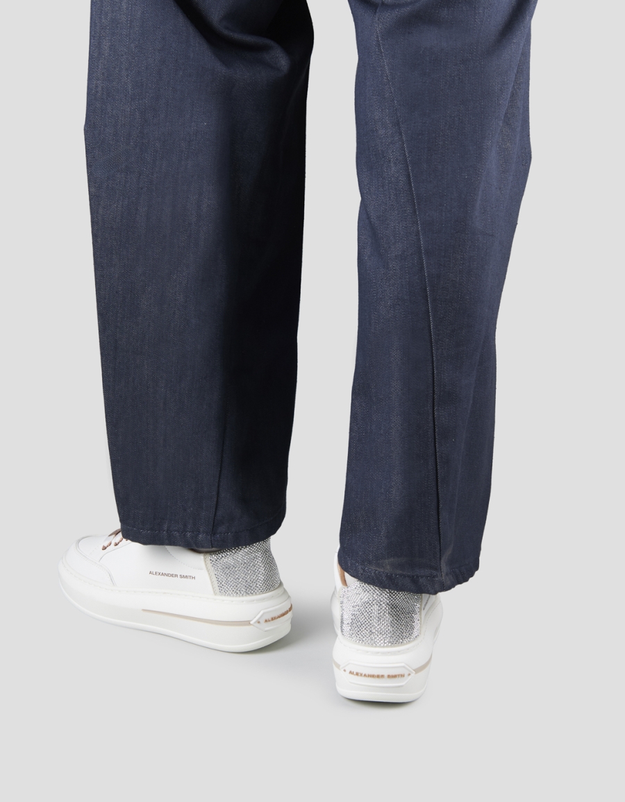 Sneakers Alexander Smith lancaster donna in pelle bianca e tallone con strass argento - 2