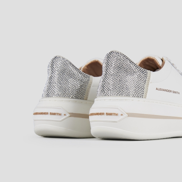 Sneakers Alexander Smith lancaster donna in pelle bianca e tallone con strass argento - 5