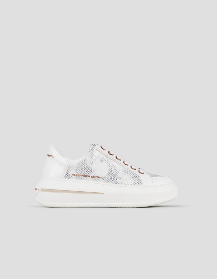Sneakers Alexander Smith lancaster donna in pelle bianca con inserto in laminato nuvolato - 1