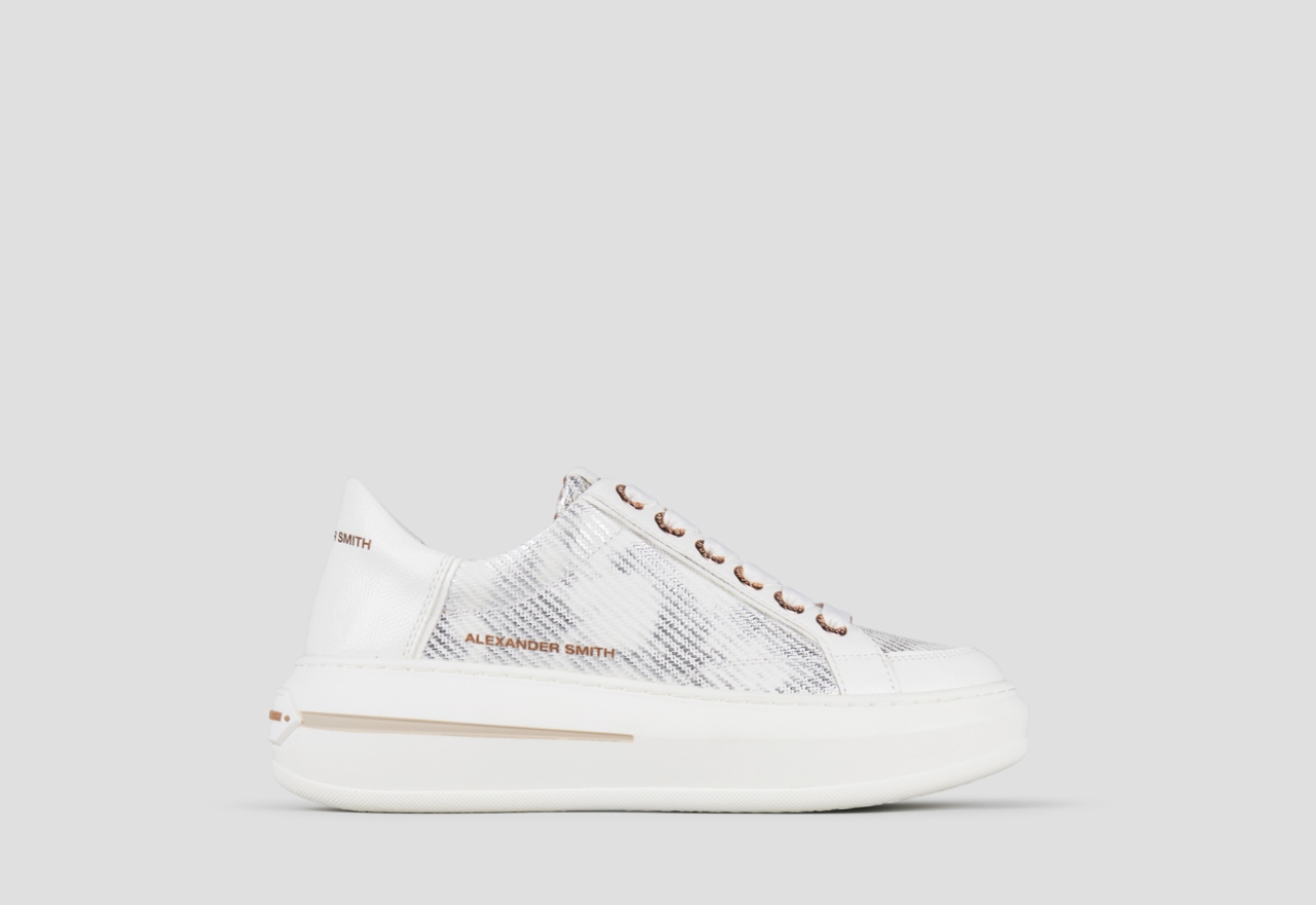 Sneakers Alexander Smith lancaster donna in pelle bianca con inserto in laminato nuvolato - 1