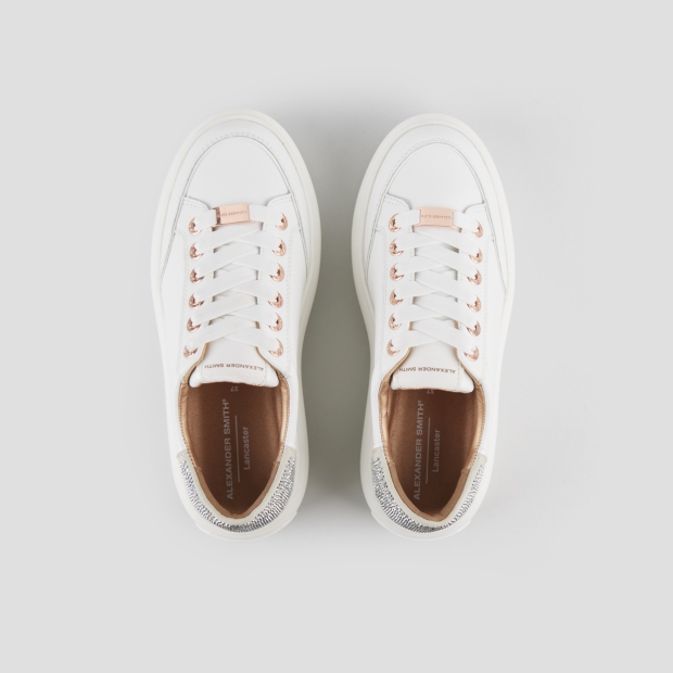 Sneakers Alexander Smith lancaster donna in pelle bianca e tallone con strass argento - 6