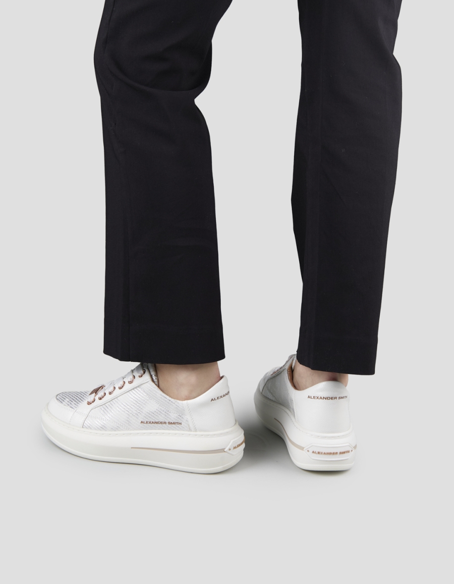 Sneakers Alexander Smith lancaster donna in pelle bianca con inserto in laminato nuvolato - 2
