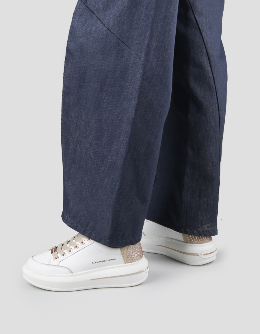 Sneakers Alexander Smith lancaster donna in pelle bianca e tallone con strass beige - 2