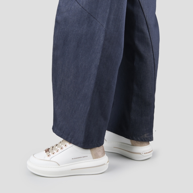 Sneakers Alexander Smith lancaster donna in pelle bianca e tallone con strass beige - 2