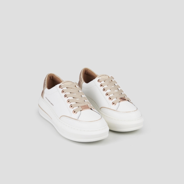 Sneakers Alexander Smith lancaster donna in pelle bianca e tallone con strass beige - 4
