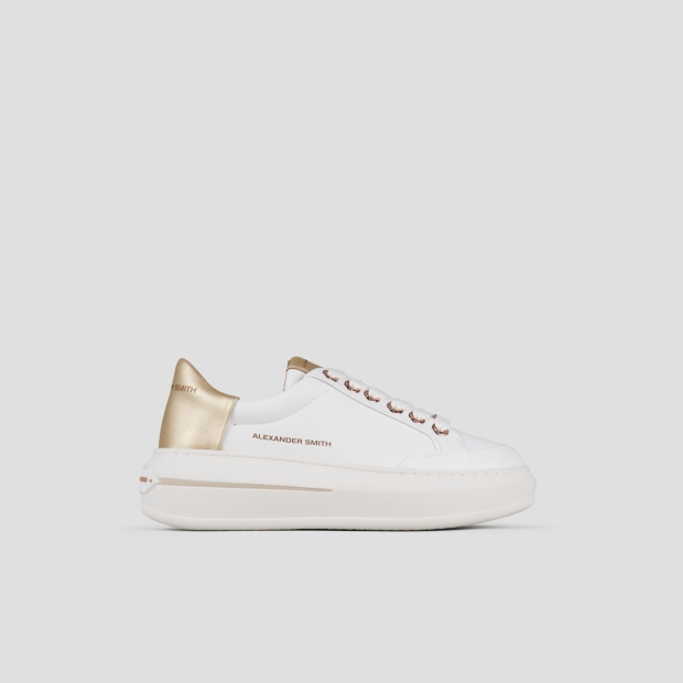 Sneakers Alexander Smith lancaster donna in pelle bianca e tallone in laminato oro - 1