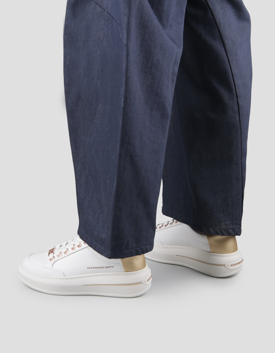 Sneakers Alexander Smith lancaster donna in pelle bianca e tallone in laminato oro - 2