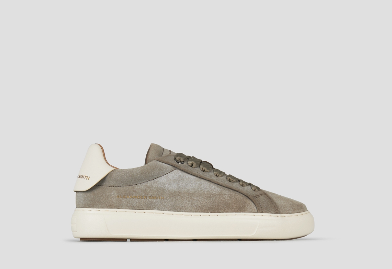 Sneakers Alexander Smith soho uomo in suede verde militare e tallone in pelle bianca - 1