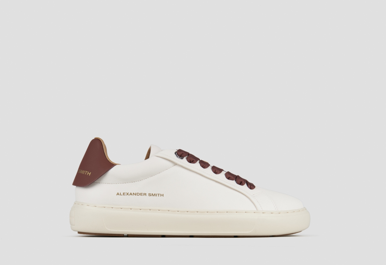 Sneakers Alexander Smith soho uomo in nappa bianca e tallone in pelle vinaccia - 1