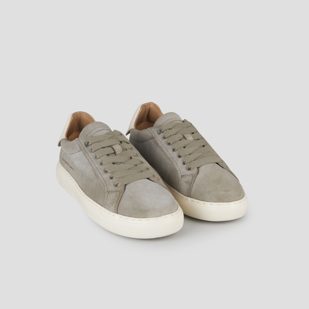 Sneakers Alexander Smith soho uomo in suede verde militare e tallone in pelle bianca - 4