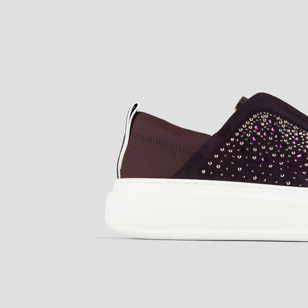 Sneakers Alexander Smith wembley slip-on donna in camoscio bordeaux full strass - 3