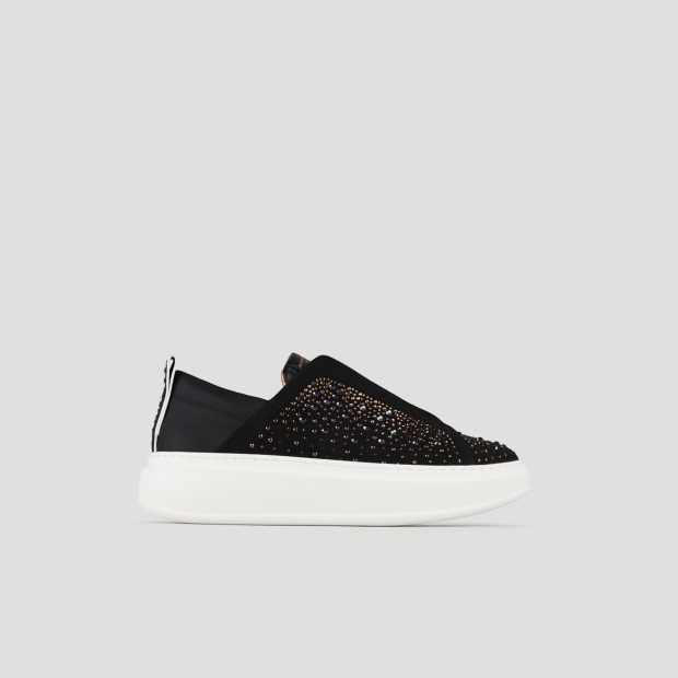 Sneakers Alexander Smith wembley slip-on donna in camoscio nero full strass - 1