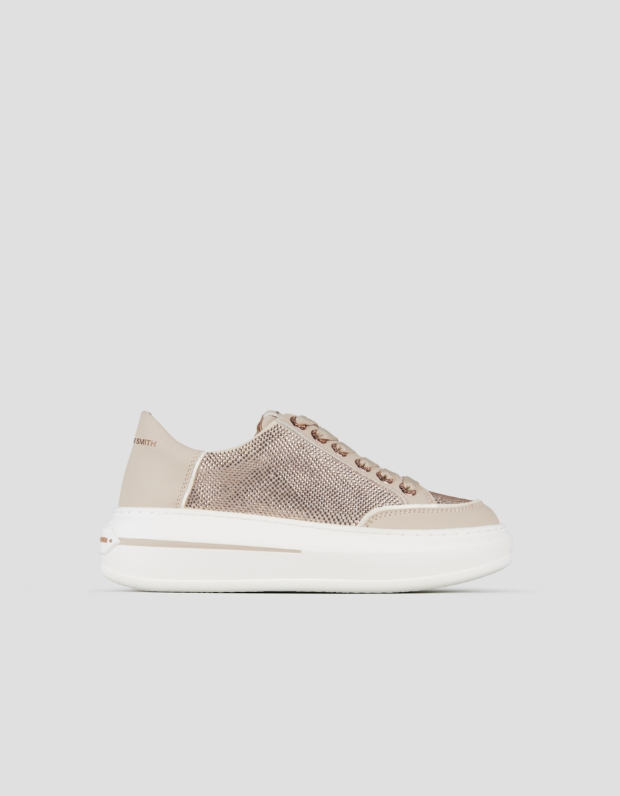 Sneakers Alexander Smith lancaster donna in pelle beige con inserti strass - 1