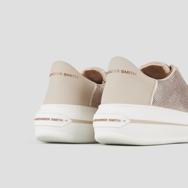 Sneakers Alexander Smith lancaster donna in pelle beige con inserti strass - 5