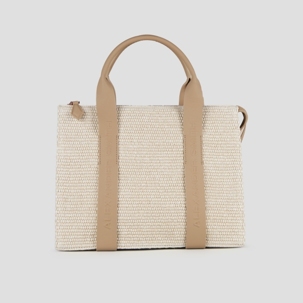 Sneakers Alexander Smith jane medium borsa a spalla con tracolla in rafia e manico sabbia - 1