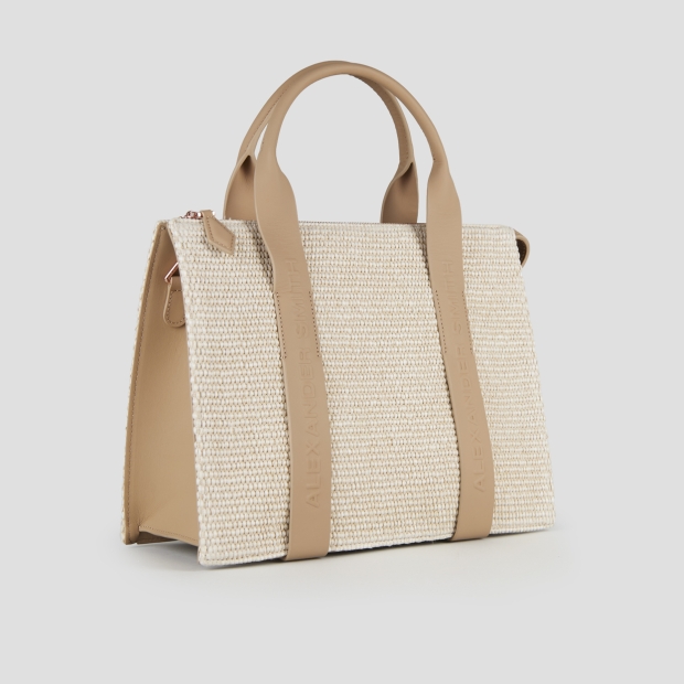 Sneakers Alexander Smith jane medium borsa a spalla con tracolla in rafia e manico sabbia - 3