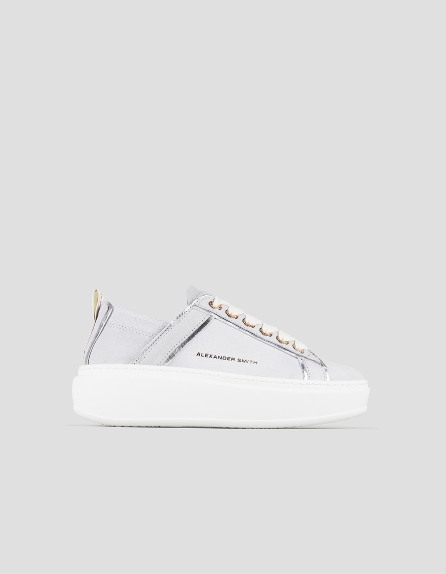 Sneakers Alexander Smith wembley alta donna in pelle sbiancata azzurra e tallone arricciato - 1