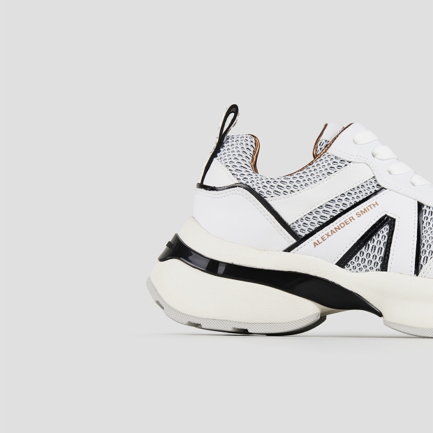 Sneakers Alexander Smith victoria donna in pelle bianca e mesh azzurro con dettagli neri - 3