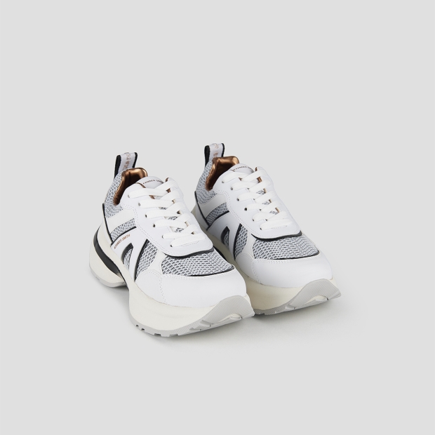 Sneakers Alexander Smith victoria donna in pelle bianca e mesh azzurro con dettagli neri - 4