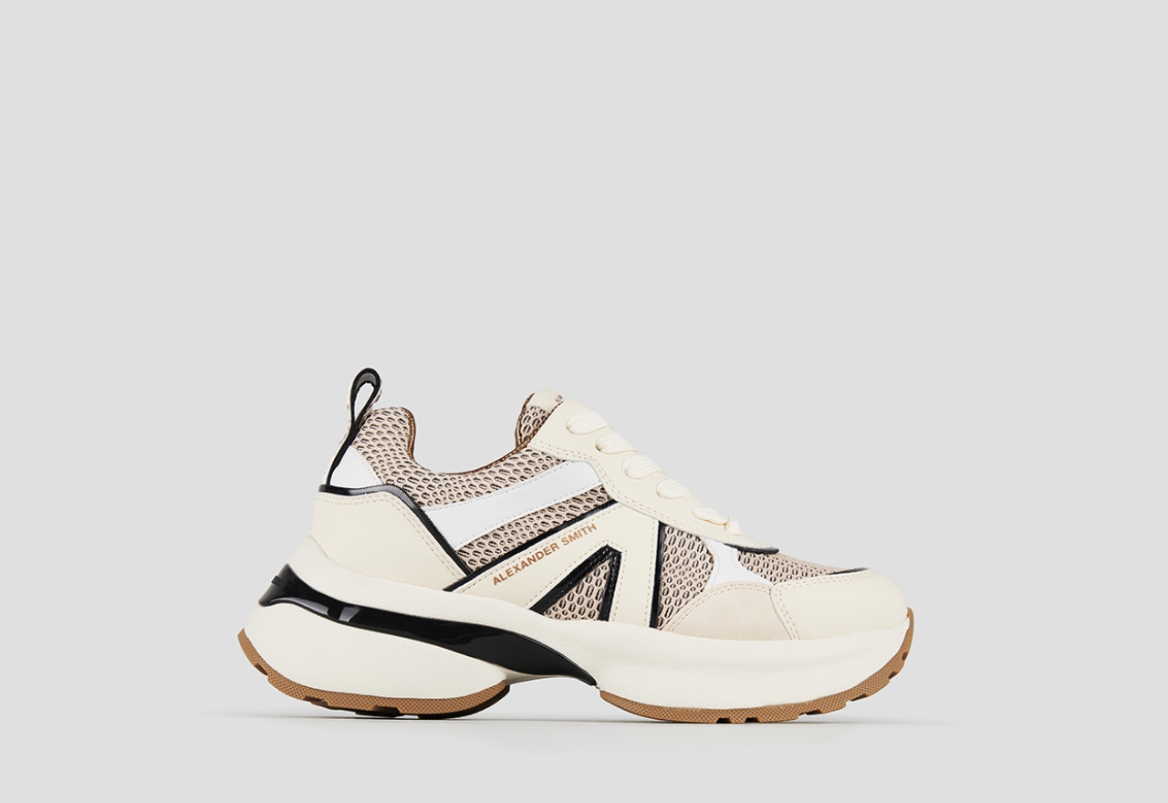 Sneakers Alexander Smith victoria donna in pelle beige e mesh pesca con dettagli neri - 1