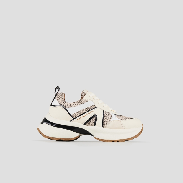 Sneakers Alexander Smith victoria donna in pelle beige e mesh pesca con dettagli neri - 1