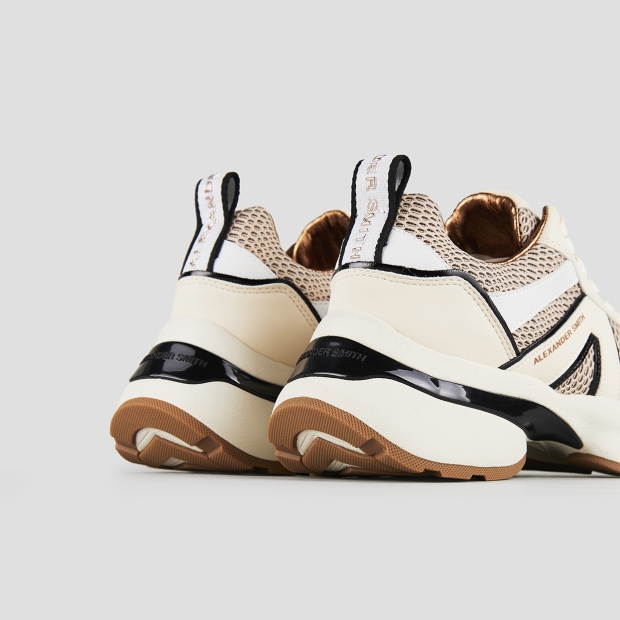 Sneakers Alexander Smith victoria donna in pelle beige e mesh pesca con dettagli neri - 5