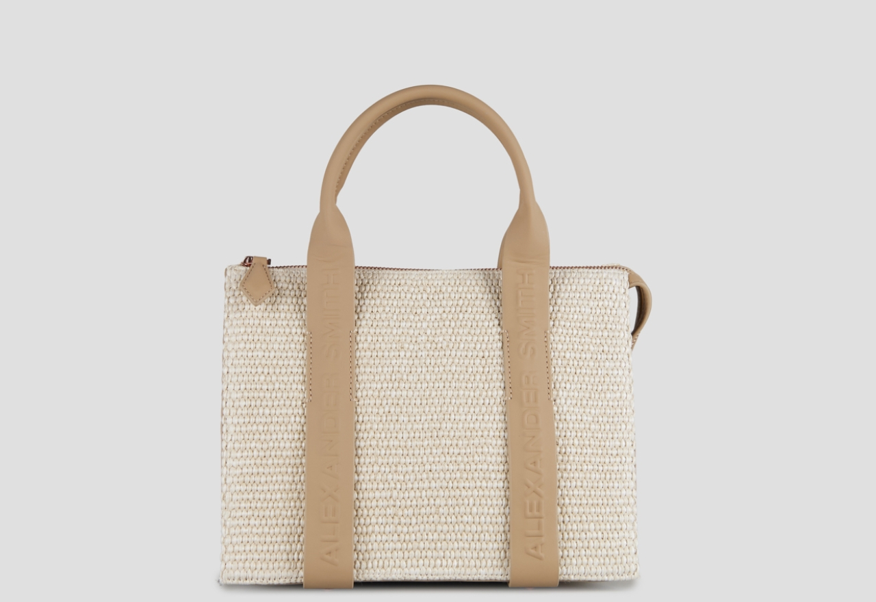 Sneakers Alexander Smith jane small borsa a mano con tracolla in rafia e manico sabbia - 1