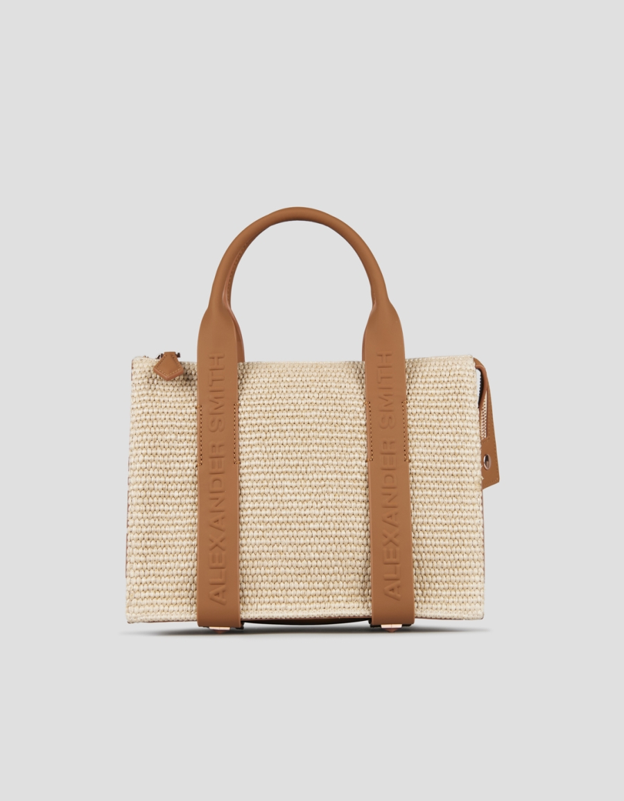 Sneakers Alexander Smith jane small borsa a mano con tracolla in rafia beige e manico marrone - 1