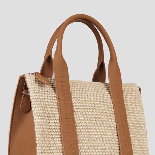 Sneakers Alexander Smith jane small borsa a mano con tracolla in rafia beige e manico marrone - 6
