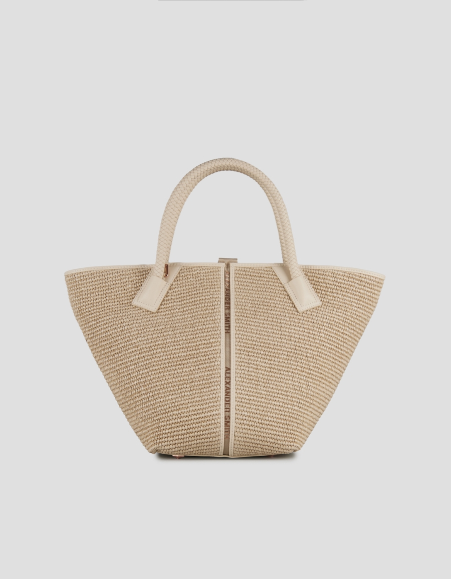 Sneakers Alexander Smith lauren medium borsa a mano con tracolla in rafia beige e manico intrecciato sabbia - 1