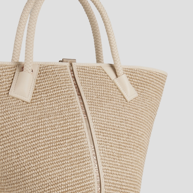 Sneakers Alexander Smith lauren medium borsa a mano con tracolla in rafia beige e manico intrecciato sabbia - 5