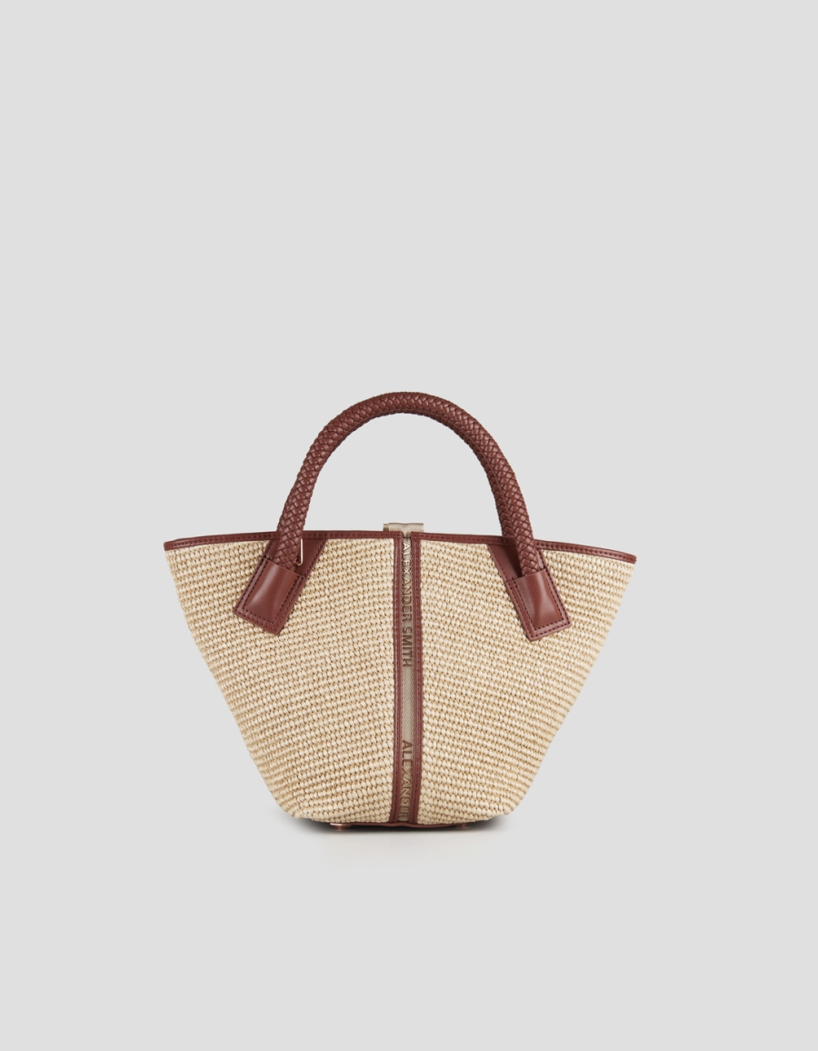 Sneakers Alexander Smith lauren small borsa a mano con tracolla in rafia beige e manico intrecciato marrone - 1