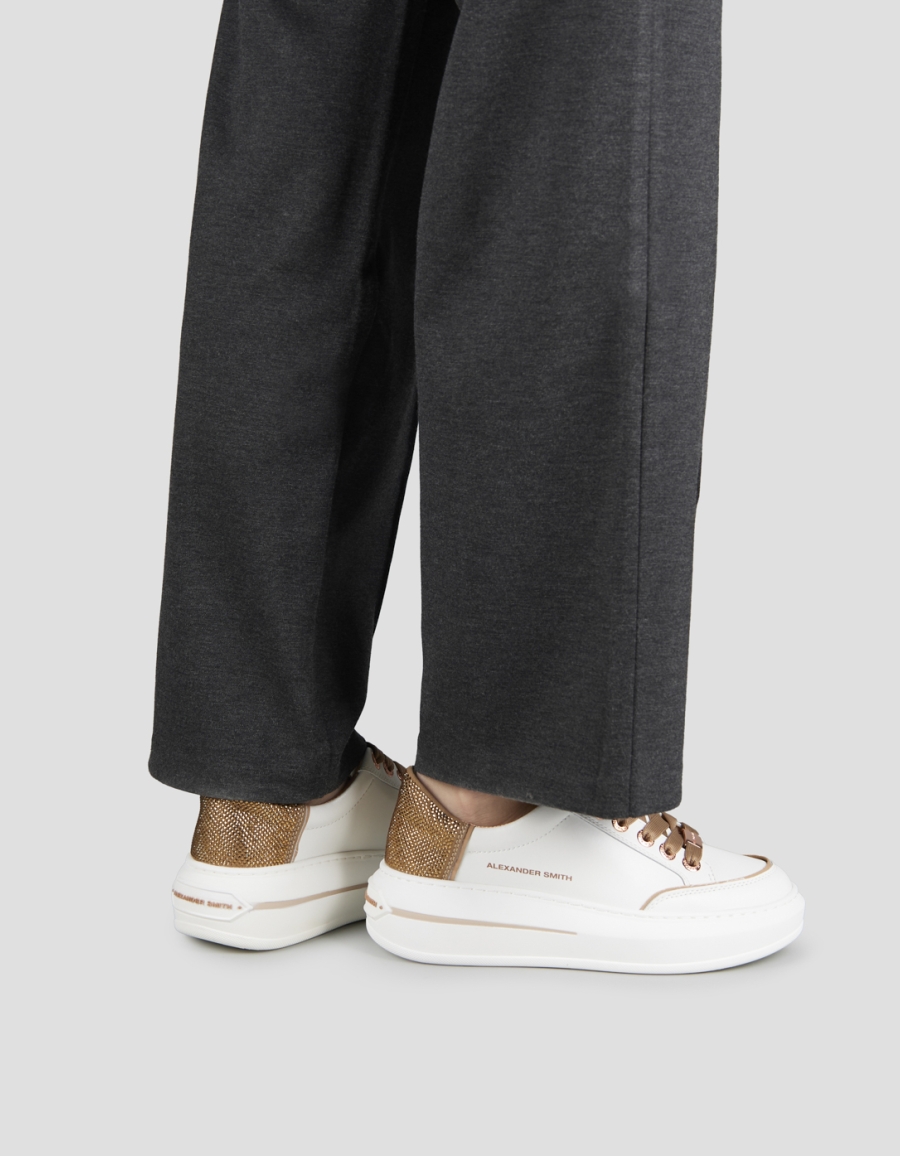 Sneakers Alexander Smith lancaster donna in pelle bianca e tallone con strass marroni - 2
