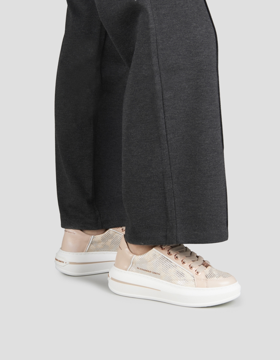 Sneakers Alexander Smith lancaster donna in pelle beige con inserto in laminato nuvolato - 2