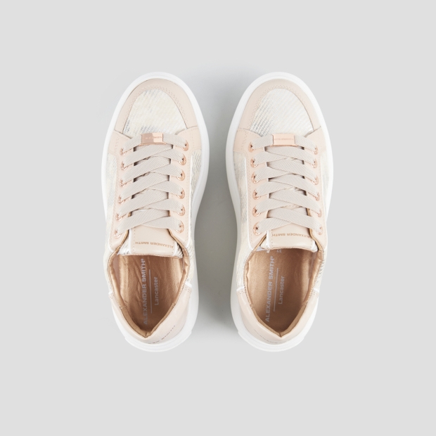Sneakers Alexander Smith lancaster donna in pelle beige con inserto in laminato nuvolato - 6