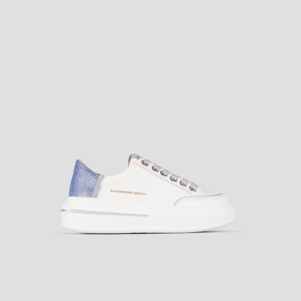 Sneakers Alexander Smith lancaster donna in pelle bianca e tallone con strass azzurri - 1