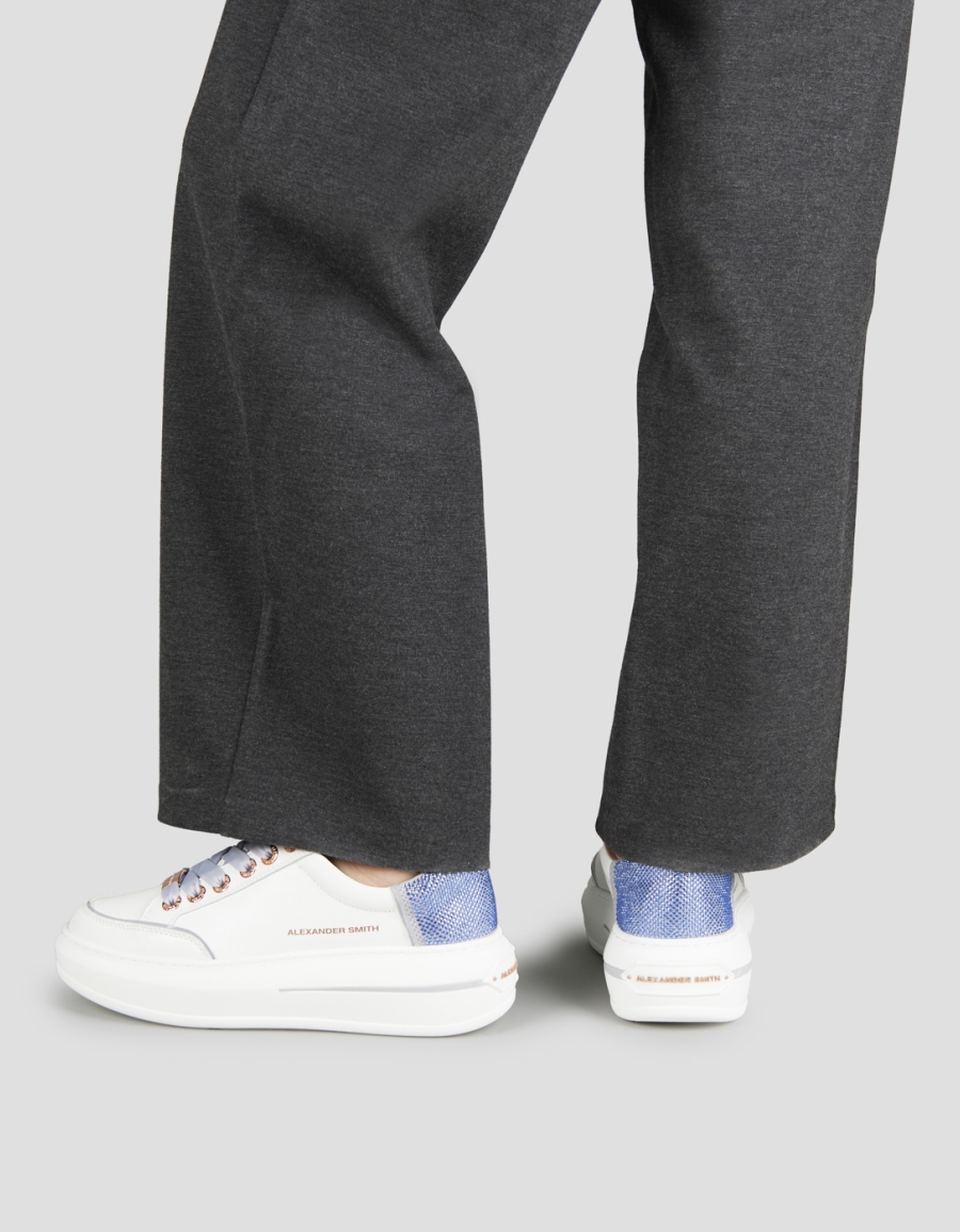 Sneakers Alexander Smith lancaster donna in pelle bianca e tallone con strass azzurri - 2