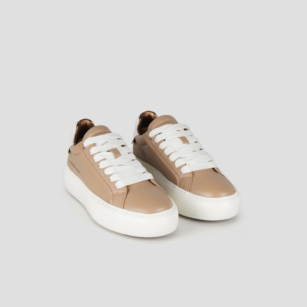 Sneakers Alexander Smith soho donna in pelle beige e tallone in laminato stropicciato - 4